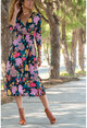 Womens Black Double Breasted Floral Dress BST2259