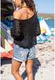 Womens Black Off-the-Shoulder Low Opened Slim Knitted Loose Blouse CCK3040