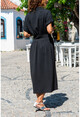 Kadın Siyah Polo Yaka Fermuarlı Beli Büzgülü Airobin Elbise GK-BST2880