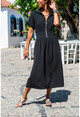 Womens Black Polo Neck Zippered Waist Pleated Airobin Dress GK-BST2880