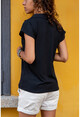 Kadın Siyah Polo Yaka Kaşkorse T-Shirt GK-BSTW2879
