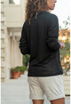 Kadın Siyah Polo Yaka Keten Bluz GK-BST2940