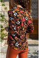 Womens Black-Yellow Floral Patterned Shirt GK-BST2711