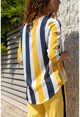 Womens Black-Yellow Collar Slit Striped Crepe Blouse GK-BST2841