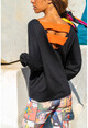 Womens Black Back Band Detail Loose Sweatshirt GK-CCK60012