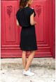 Womens Black V-Neck Blocky Elastic Waist Dress GK-BST2855