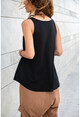 Womens Black V-Neck Sleeveless A-Line Basic T-Shirt GK-JR401