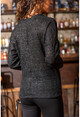 Womens Black V-Neck Silvery Sweater GK-BST30k2764