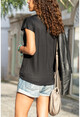 Womens Black V-Neck Bat Sleeve Basic T-Shirt GK-JR211