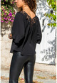 Womens Black Collar Floral Embroidered Crepe Blouse GK-BST30kT4010-1220
