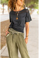 Womens Black Washed Skirt And Shoulder Mesh Soft Textured Loose T-Shirt GK-RSD2063