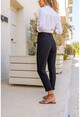 Womens Black Washed Linen High Waist Self Belt Slim Leg Pants BST3118