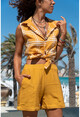 Womens Tan Sleeveless Square Pattern Special Textured Shirt GK-BST2878K