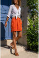 Womens Orange Airobin Elastic Waist Straw Shorts BST3154
