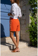 Womens Orange Airobin Elastic Waist Straw Shorts BST3154