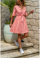 Womens Orange Floral Double Breasted Dress BST2629