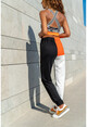 Womens Orange-Black Elastic High Waist Color Block Sweatpants GK-CCK60009