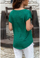 Womens Green Pocket Detailed V-Neck Blouse BST2186