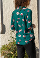 Womens Green Floral Crepe Shirt BSTK4022