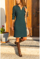 Womens Green Polo Neck Loose Patterned Silvery Dress GK-BST2988