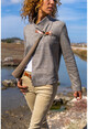 Womens Beige Leather Buckled Loose Cardigan GK-BST2976