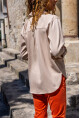 Kadın Bej Gabardin Çift Cep Çıtçıtlı Gömlek Ceket Bst3454