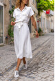 Kadın Beyaz Cepli Kemerli Safari Airobin Elbise Bstk4045