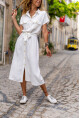 Kadın Beyaz Cepli Kemerli Safari Airobin Elbise Bstk4045