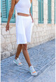 Womens White Double Leg Soft Textured Pocket Shorts Bst3262