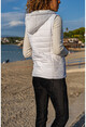 Womens White Hooded Zipper Pocket Inflatable Vest GK-CM230