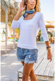 Womens White Square Collar Soft Textured Blouse BST3166