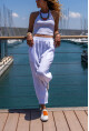 Kadın Beyaz Müslin Beli Lastikli Cepli Salaş Pantolon Bst3416