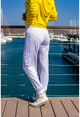 Womens White Soft Textured Sweatpants With Elastic Legs And Waist Elastic Side Pockets BST3168