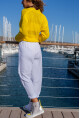 Kadın Beyaz Yıkamalı Beli Bağlamalı Cepli Salaş Şalvar Pantolon Rsd3071