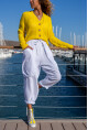 Kadın Beyaz Yıkamalı Beli Bağlamalı Cepli Salaş Şalvar Pantolon Rsd3071