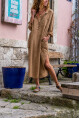 Kadın Bronz Yıkamalı Keten Yarım Patlı Cepli Elbise Gk-Rsd2083