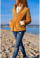 Womens Camel Lined Zipper Plush Jacket BST3190