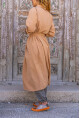 Kadın Camel Ceket Yaka Düğmeli Cepli Kendinden Kemerli Salaş İnce Trençkot Bst3335
