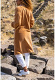 Womens Camel Plush Long Loose Pocket Garnished Jacket GK-BST3177