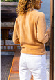 Womens Camel Raglan Sleeve Plush Plaid Garnish Zipper Jacket GK-BST3175