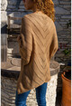 Womens Camel Oblique Knitted Seasonal Three Quarter Sleeve Sweater GK-CCK15000