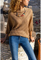Womens Camel Oblique Knitted Seasonal Three Quarter Sleeve Sweater GK-CCK15000