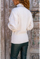 Womens Ecru Self Patterned Pompom Soft Textured Sweater CCK5115