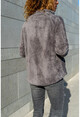 Womens Gray Lined Zipper Plush Jacket BST3190