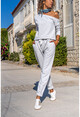 Womens Gray Tie Waist Elastic Hem Pockets Off Shoulder Low-cut Tracksuit Overalls GK-CCKLD351