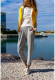 Womens Gray Wool Sweatpants with Elastic Waist and Pockets GK-BST2989