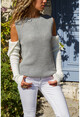 Womens Grey-White Off-the-Shoulder Color Block Sweater GK-CCK6143