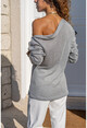 Womens Gray Slim Knitted Blouse