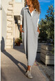 Womens Gray Polo Collar Color Block Long Loose Tracksuit Dress GK-TD2014