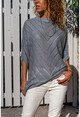 Womens Gray Bias Knitted Seasonal Three Quarter Sleeve Sweater GK-CCK15000